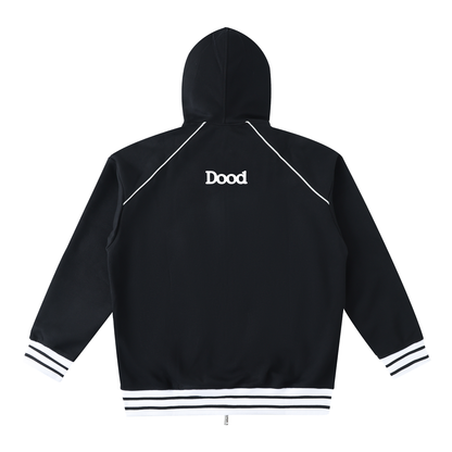Striped Trim Zip-Up Hoodie - Dood