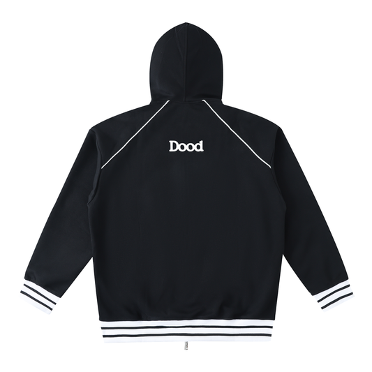 Striped Trim Zip-Up Hoodie - Dood