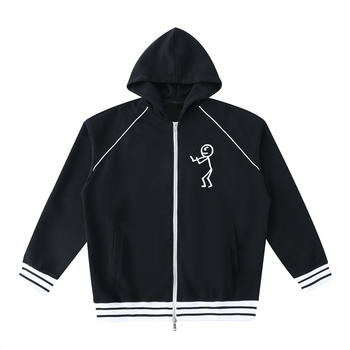 Striped Trim Zip-Up Hoodie - Dood