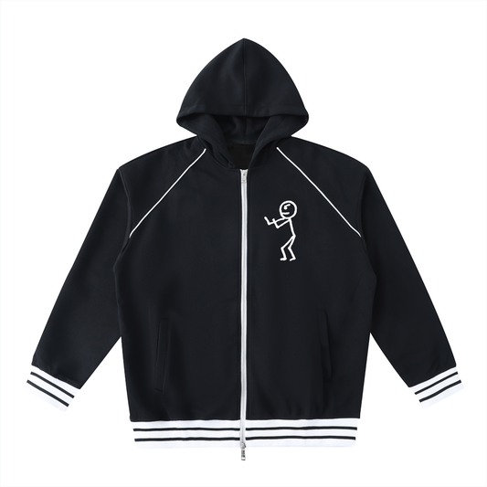 Striped Trim Zip-Up Hoodie - Dood